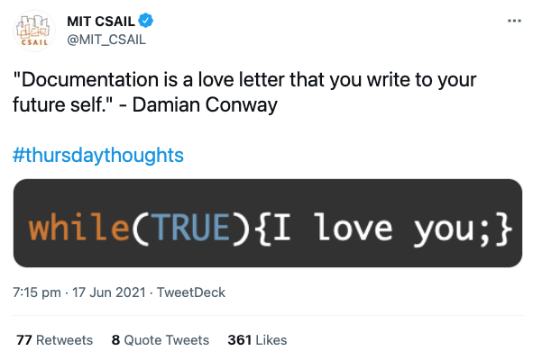 A tweet about documentation