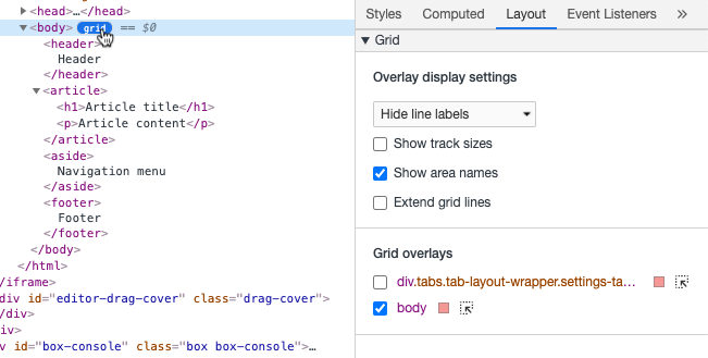 Настройки девтулзов для CSS Grid в Хроме