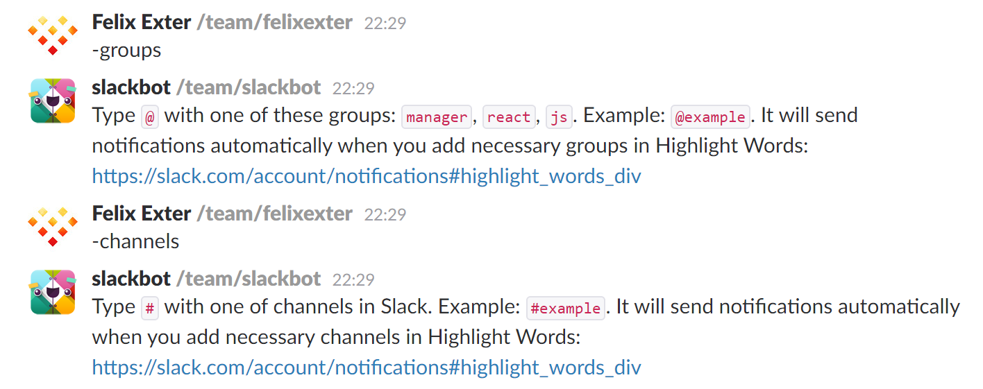 Пример сообщения бота в slack